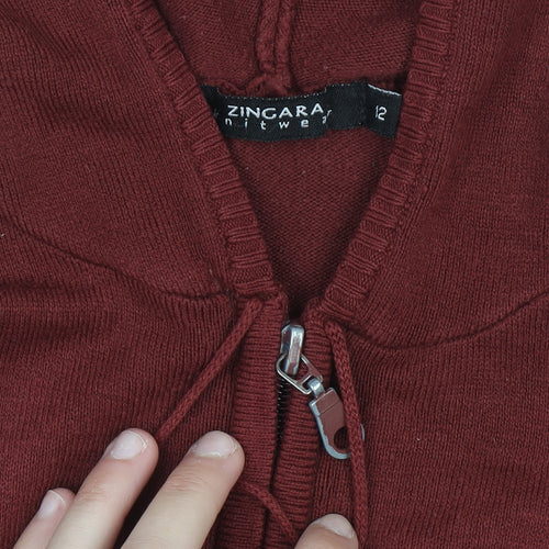 Zingara Womens Burgundy Full Zip Hooded Knit Hoodie Size 12