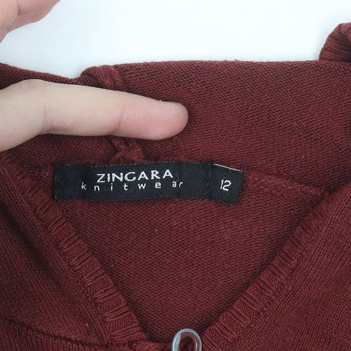 Zingara Womens Burgundy Full Zip Hooded Knit Hoodie Size 12
