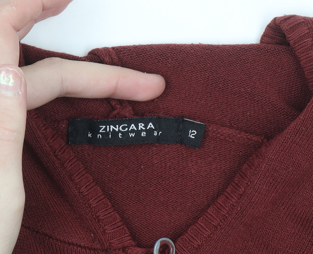 Zingara Womens Burgundy Full Zip Hooded Knit Hoodie Size 12