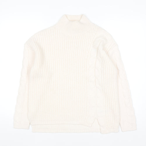 Bassini Women’s Ivory Cable Knit Roll Neck Pullover Jumper Size S