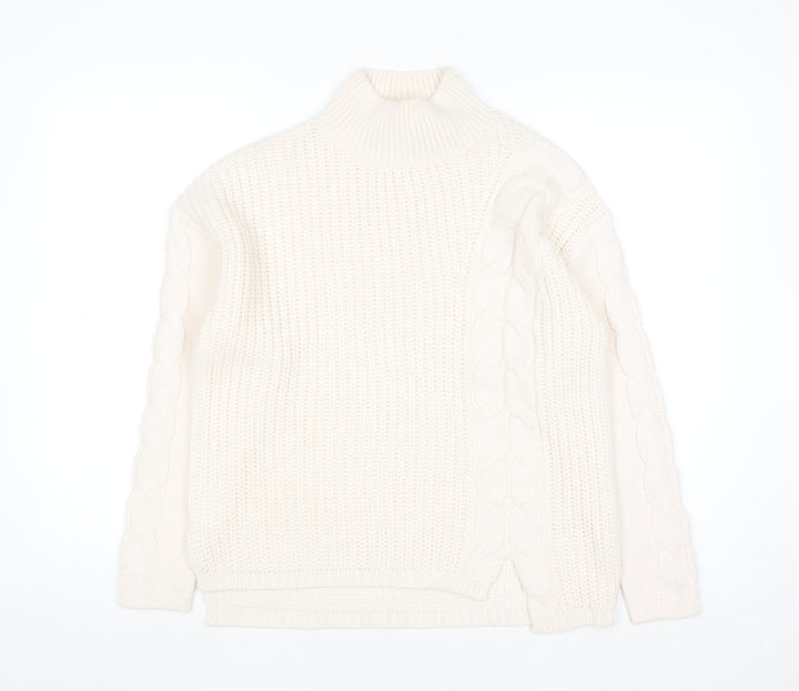 Bassini Women’s Ivory Cable Knit Roll Neck Pullover Jumper Size S