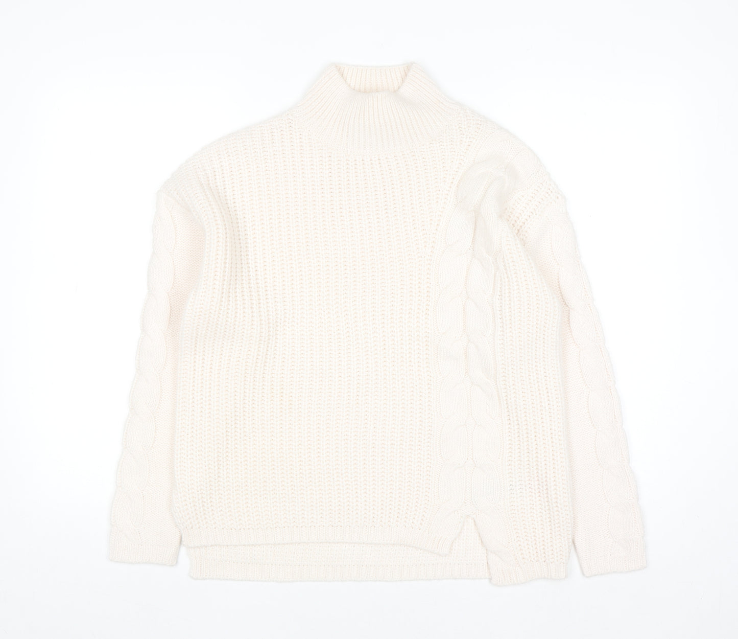 Bassini Women’s Ivory Cable Knit Roll Neck Pullover Jumper Size S