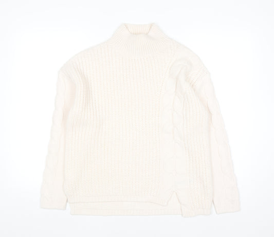 Bassini Women’s Ivory Cable Knit Roll Neck Pullover Jumper Size S