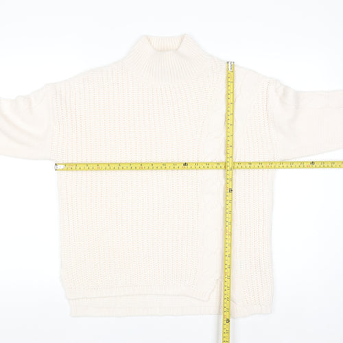 Bassini Women’s Ivory Cable Knit Roll Neck Pullover Jumper Size S