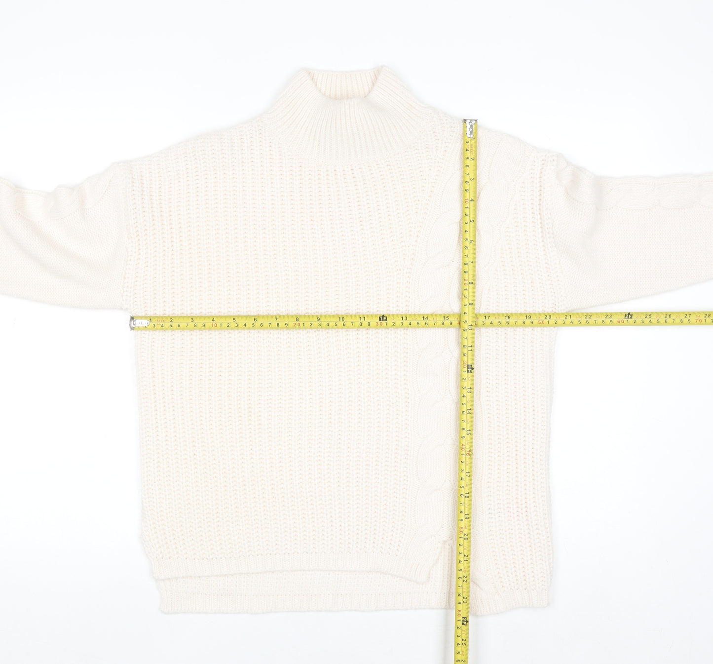 Bassini Women’s Ivory Cable Knit Roll Neck Pullover Jumper Size S
