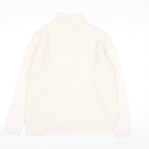 Bassini Women’s Ivory Cable Knit Roll Neck Pullover Jumper Size S