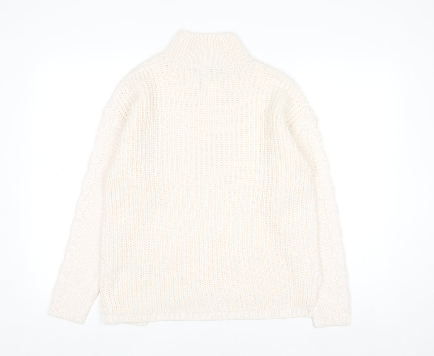 Bassini Women’s Ivory Cable Knit Roll Neck Pullover Jumper Size S