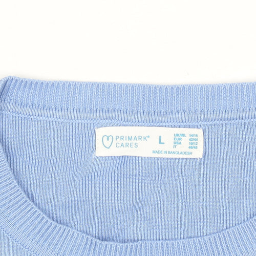 Primark Women Blue Short Sleeve Knit Pullover Jumper L