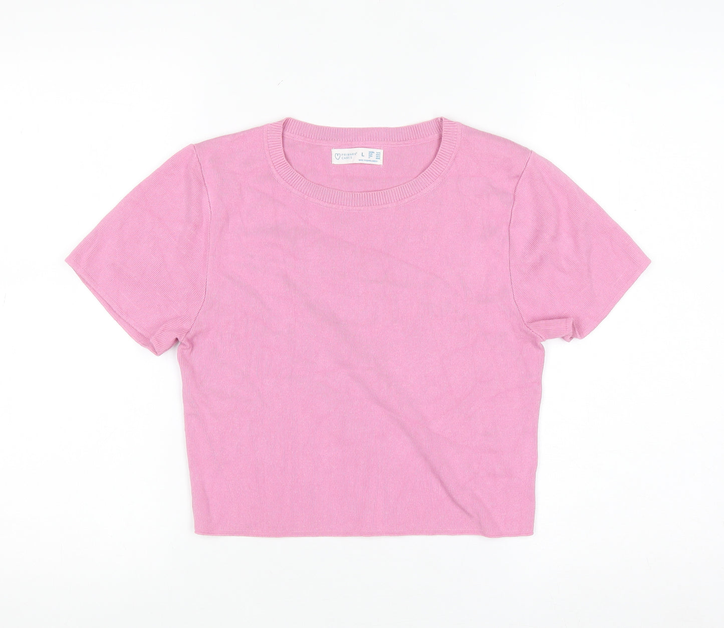 Primark Women Pink Short Sleeve Crew Neck Knit Pullover Jumper Size L