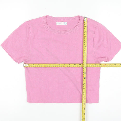 Primark Women Pink Short Sleeve Crew Neck Knit Pullover Jumper Size L