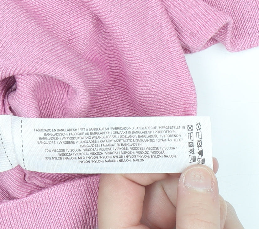 Primark Women Pink Short Sleeve Crew Neck Knit Pullover Jumper Size L