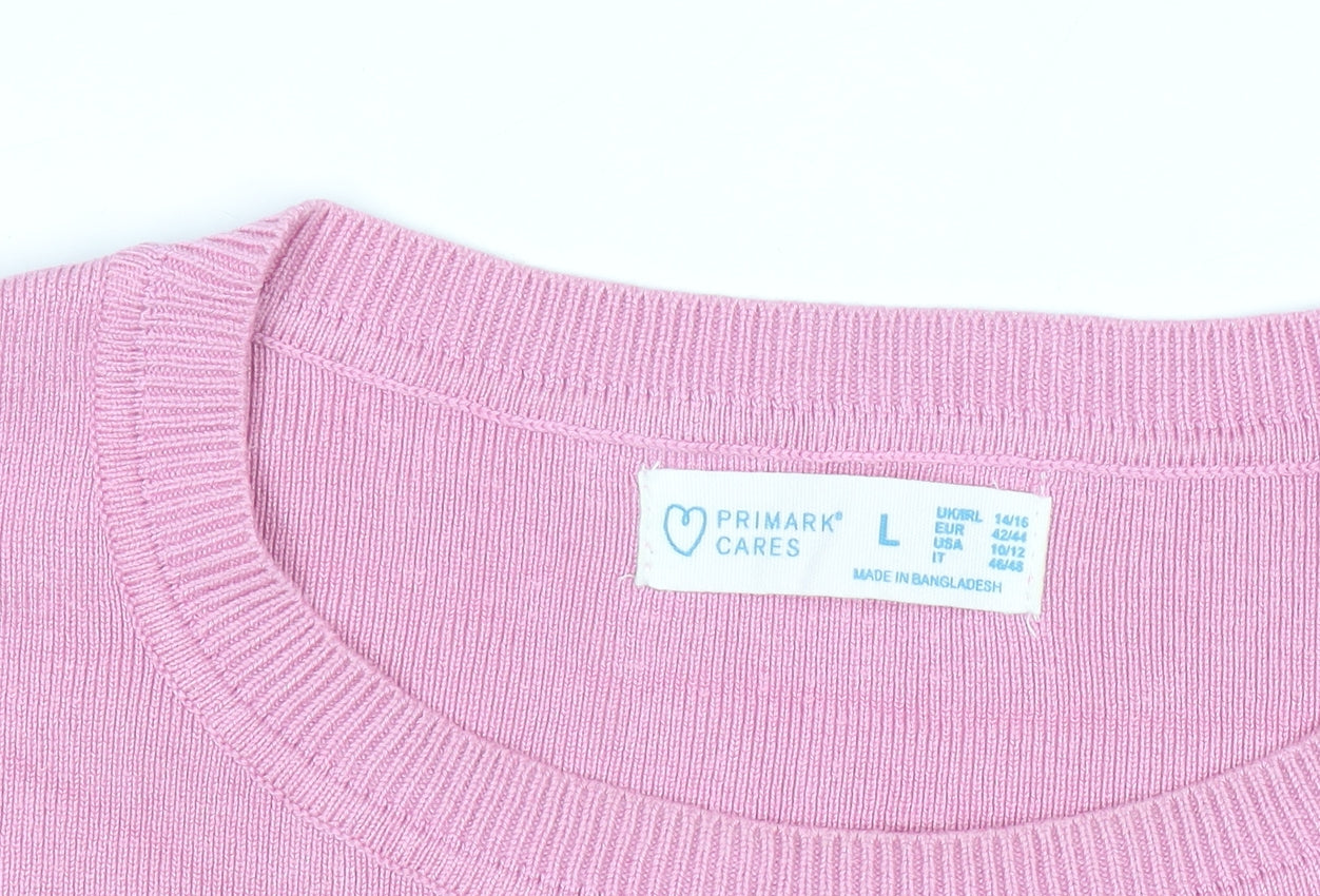 Primark Women Pink Short Sleeve Crew Neck Knit Pullover Jumper Size L