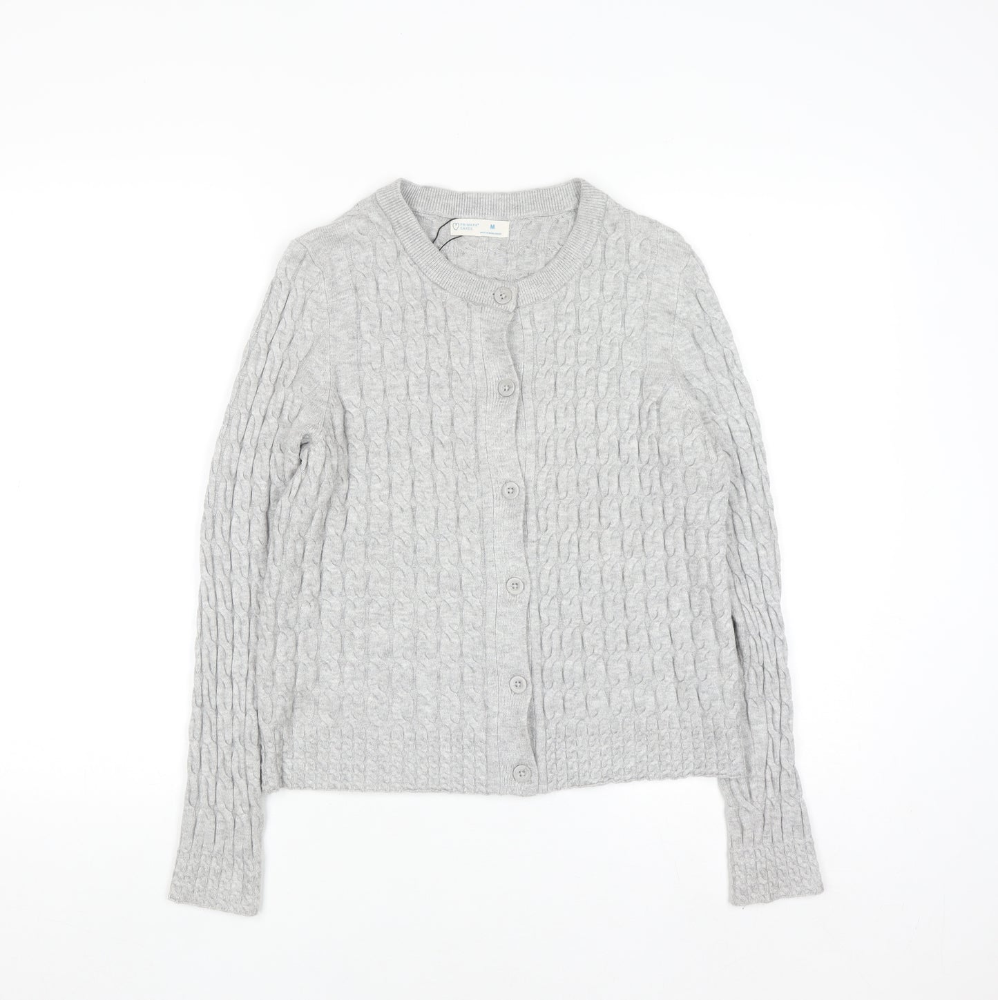 Primark Women Grey Cable Knit Cardigan M Regular Fit