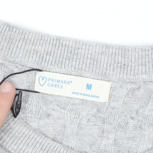 Primark Women Grey Cable Knit Cardigan M Regular Fit