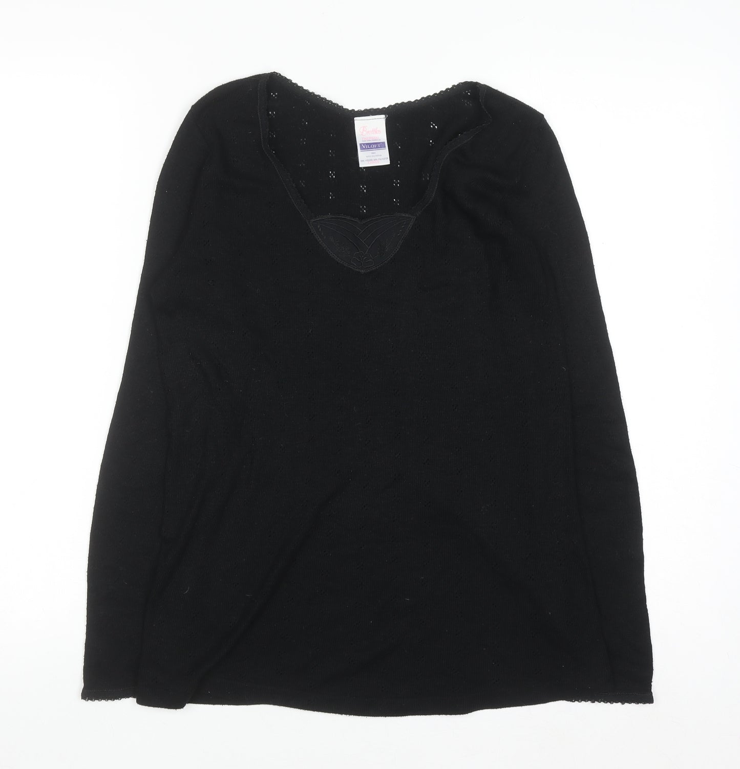 Brettles Women's Black Thermal Viscose Blend V-Neck Jumper Size L