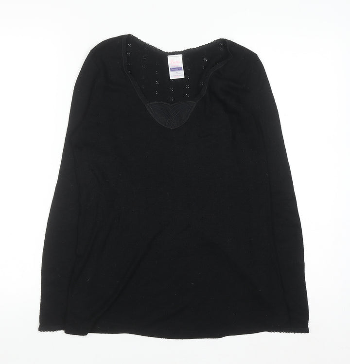 Brettles Women's Black Thermal Viscose Blend V-Neck Jumper Size L