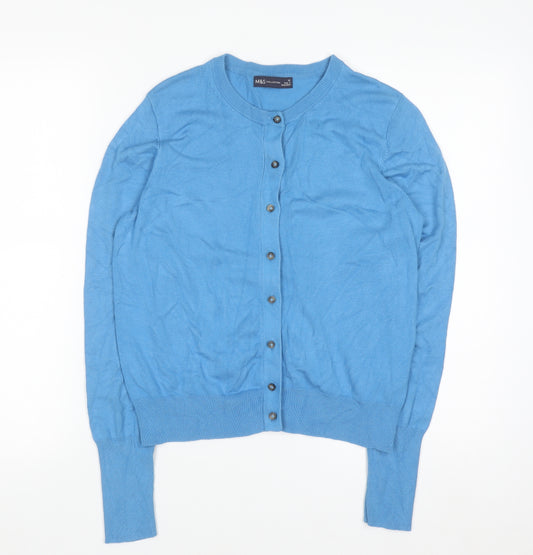 Marks and Spencer Women's Blue Cardigan Size 12 Knit Crew Neck