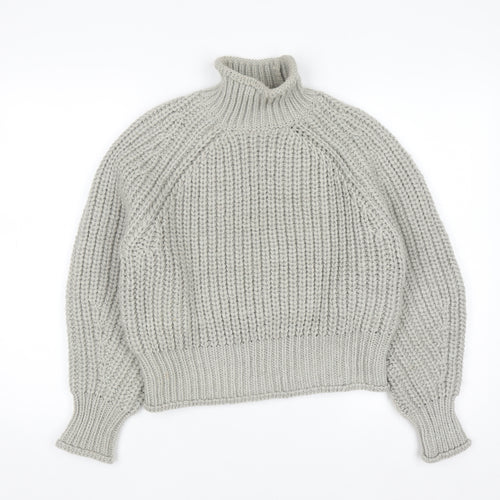 H&M Women Grey Chunky Knit Roll Neck Wool Blend Jumper Size 8