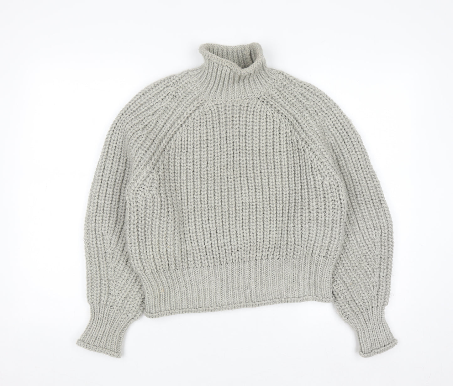 H&M Women Grey Chunky Knit Roll Neck Wool Blend Jumper Size 8