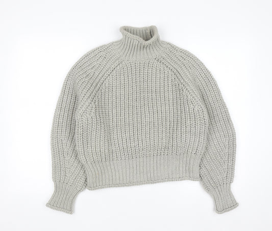 H&M Women Grey Chunky Knit Roll Neck Wool Blend Jumper Size 8