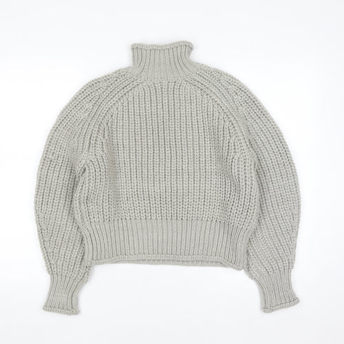 H&M Women Grey Chunky Knit Roll Neck Wool Blend Jumper Size 8