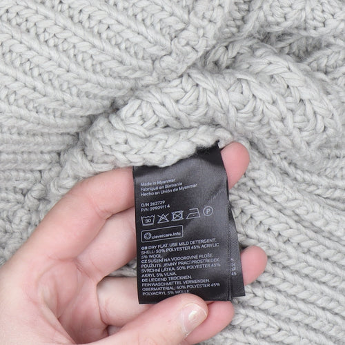 H&M Women Grey Chunky Knit Roll Neck Wool Blend Jumper Size 8