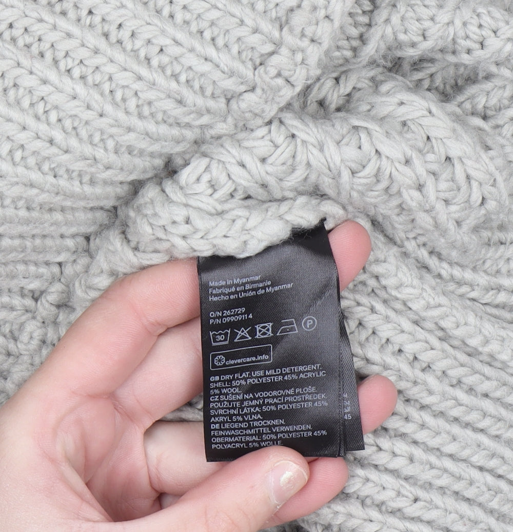H&M Women Grey Chunky Knit Roll Neck Wool Blend Jumper Size 8