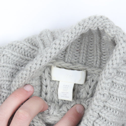 H&M Women Grey Chunky Knit Roll Neck Wool Blend Jumper Size 8