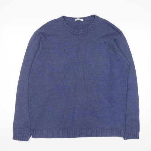 Marks and Spencer Men’s Blue Cotton Blend Crew Neck Jumper L