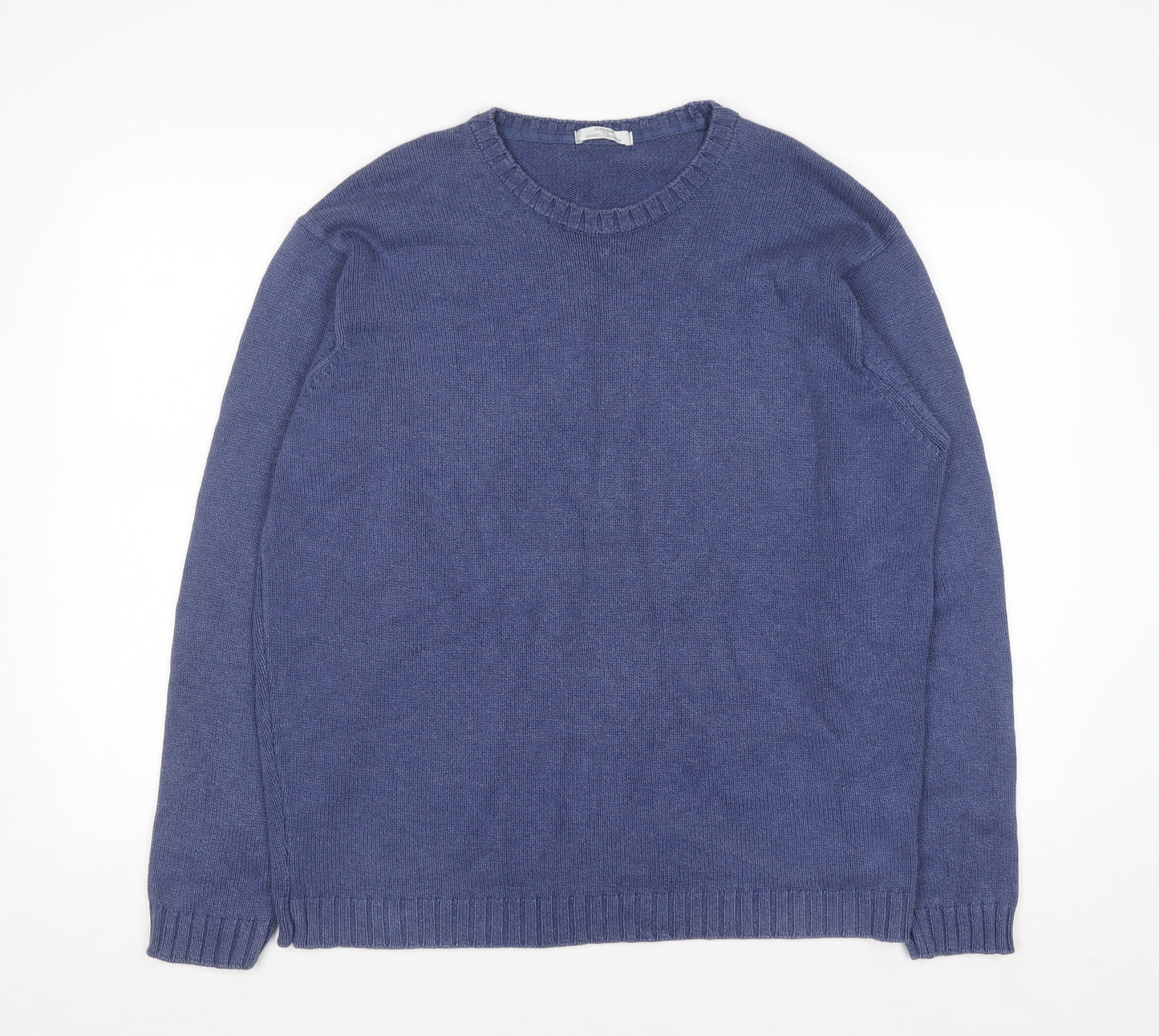 Marks and Spencer Men’s Blue Cotton Blend Crew Neck Jumper L