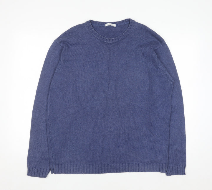 Marks and Spencer Men’s Blue Cotton Blend Crew Neck Jumper L