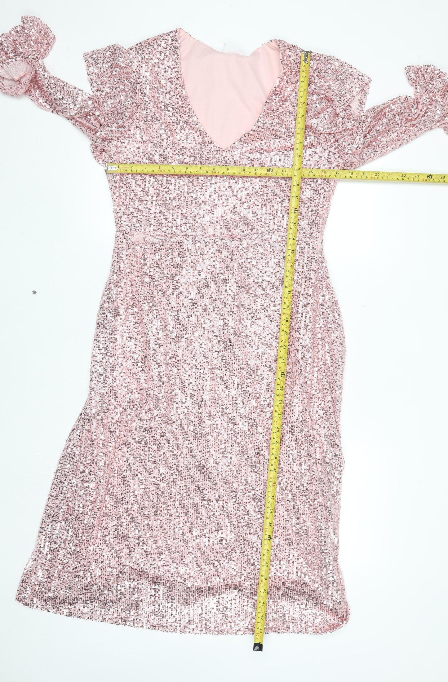 Savida Women’s Pink Sequin Fit & Flare Dress Size 16 Party V-Neck