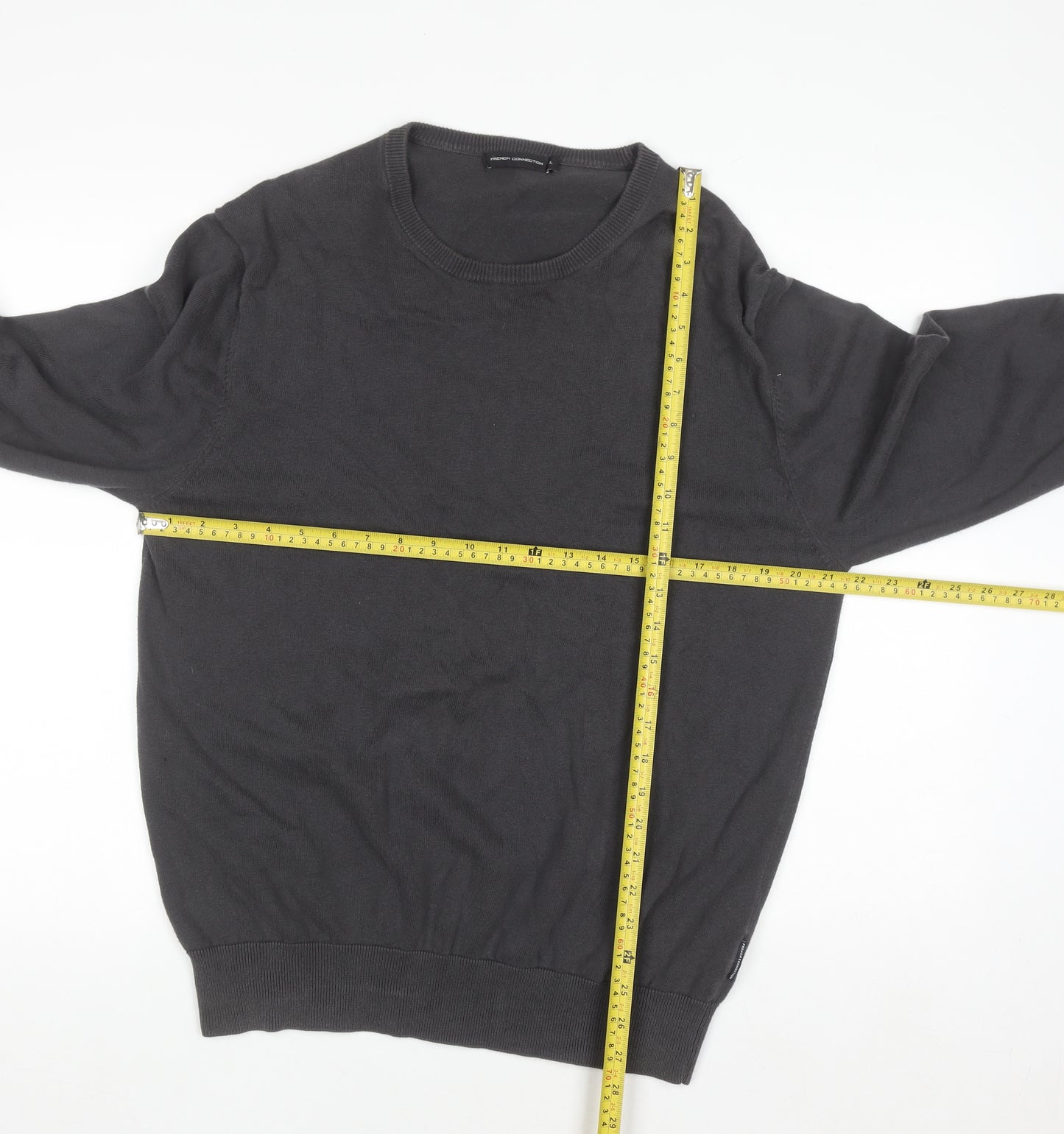French Connection Men's Black XL Crew Neck Cotton Jumper