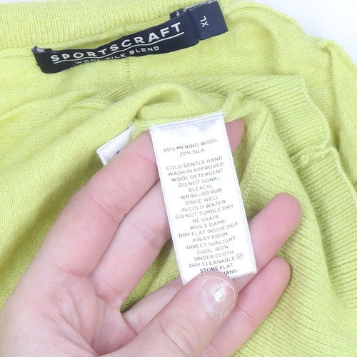 Sportscraft Women Yellow Merino Wool Silk Cowl Neck Pullover Jumper 7XL