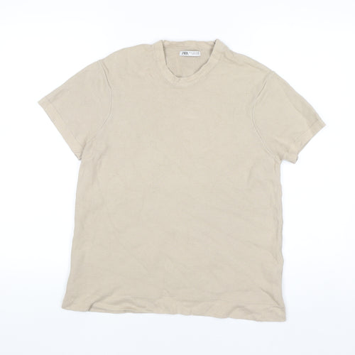 ZARA Women’s Beige Short Sleeve Cotton Knit Jumper Size S