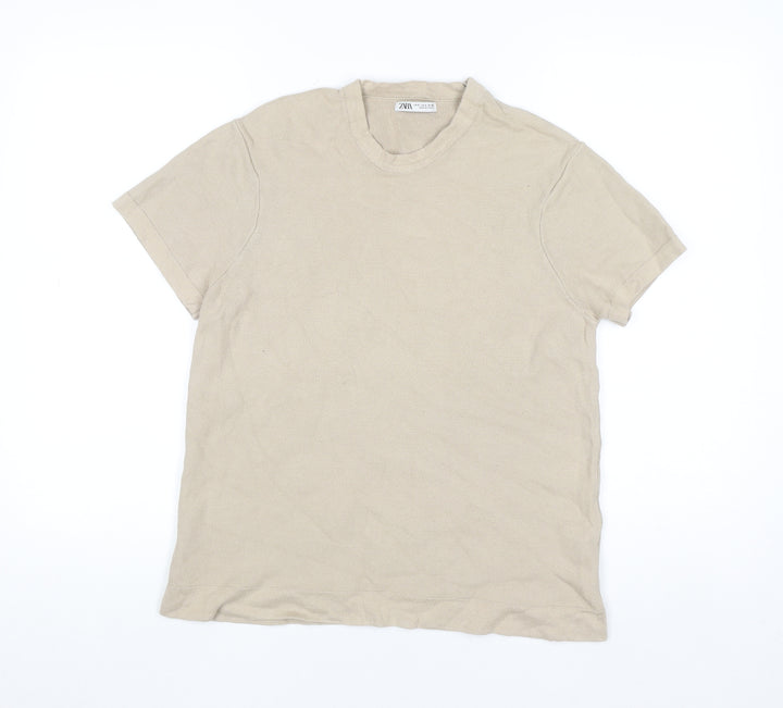 ZARA Women’s Beige Short Sleeve Cotton Knit Jumper Size S