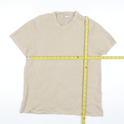 ZARA Women’s Beige Short Sleeve Cotton Knit Jumper Size S