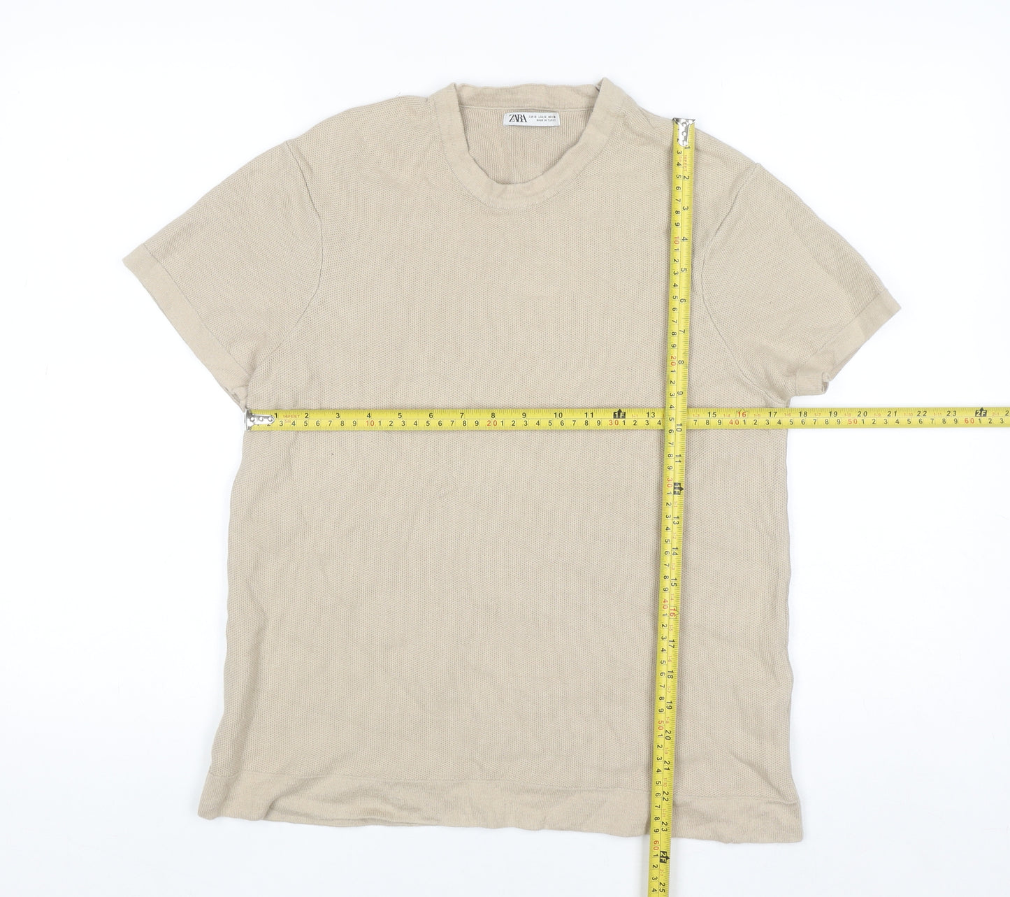ZARA Women’s Beige Short Sleeve Cotton Knit Jumper Size S