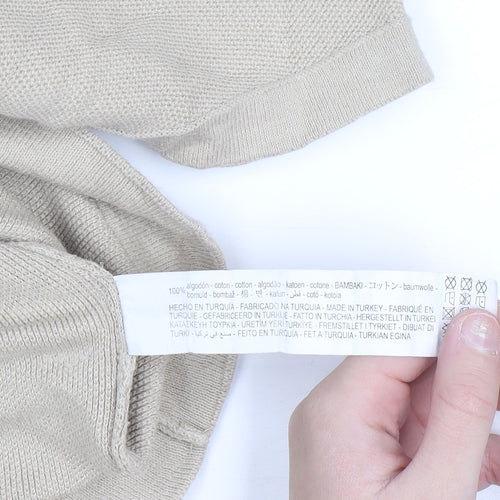 ZARA Women’s Beige Short Sleeve Cotton Knit Jumper Size S