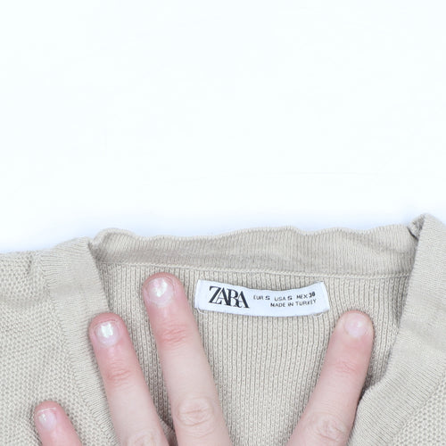 ZARA Women’s Beige Short Sleeve Cotton Knit Jumper Size S