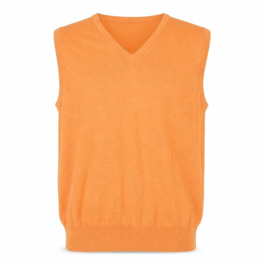 Front view of Glenmuir 1891 Men’s Orange Wool V-Neck Golf Vest Jumper, size S