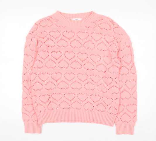 Next Women Pink Open-Knit Heart Jumper Size 14
