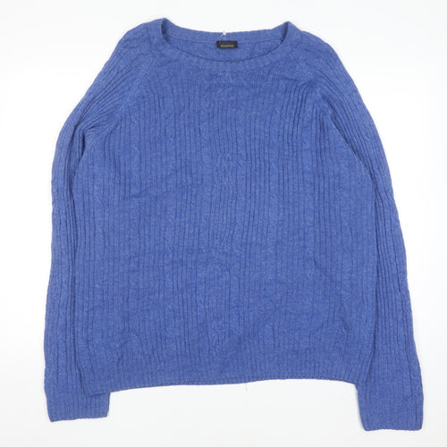 Academy Men's Blue Wool Blend Cable-Knit Crew Neck Jumper L