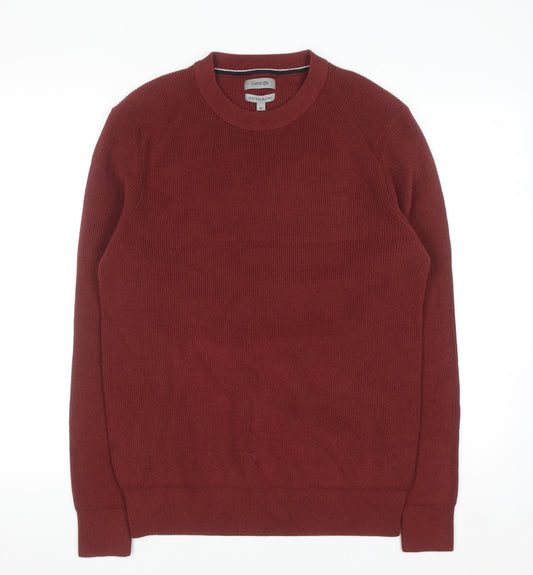 George Men's Red Cotton Blend Crew Neck Jumper Size M