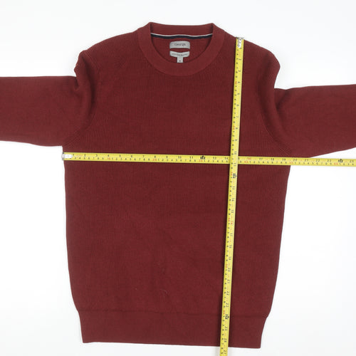 George Men's Red Cotton Blend Crew Neck Jumper Size M