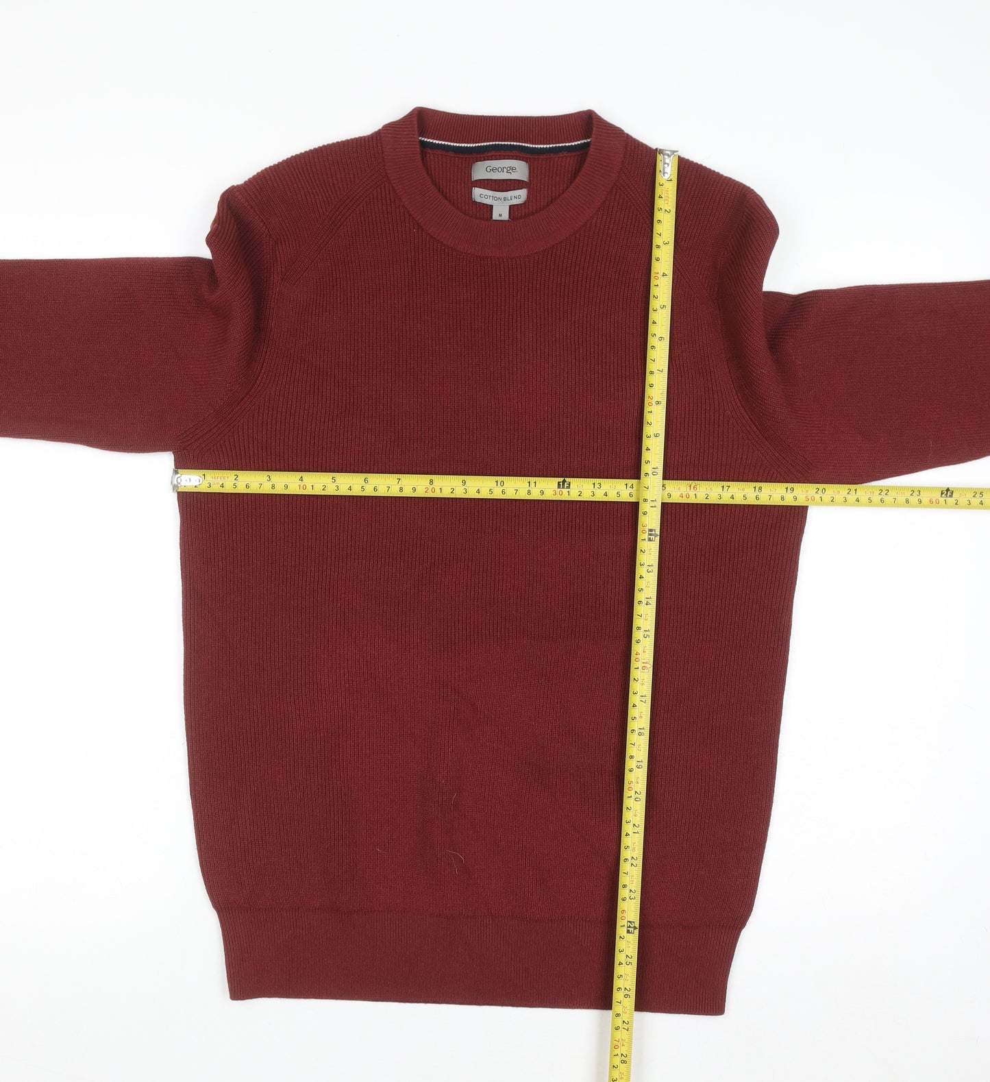 George Men's Red Cotton Blend Crew Neck Jumper Size M