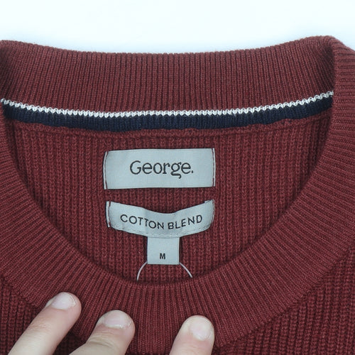 George Men's Red Cotton Blend Crew Neck Jumper Size M