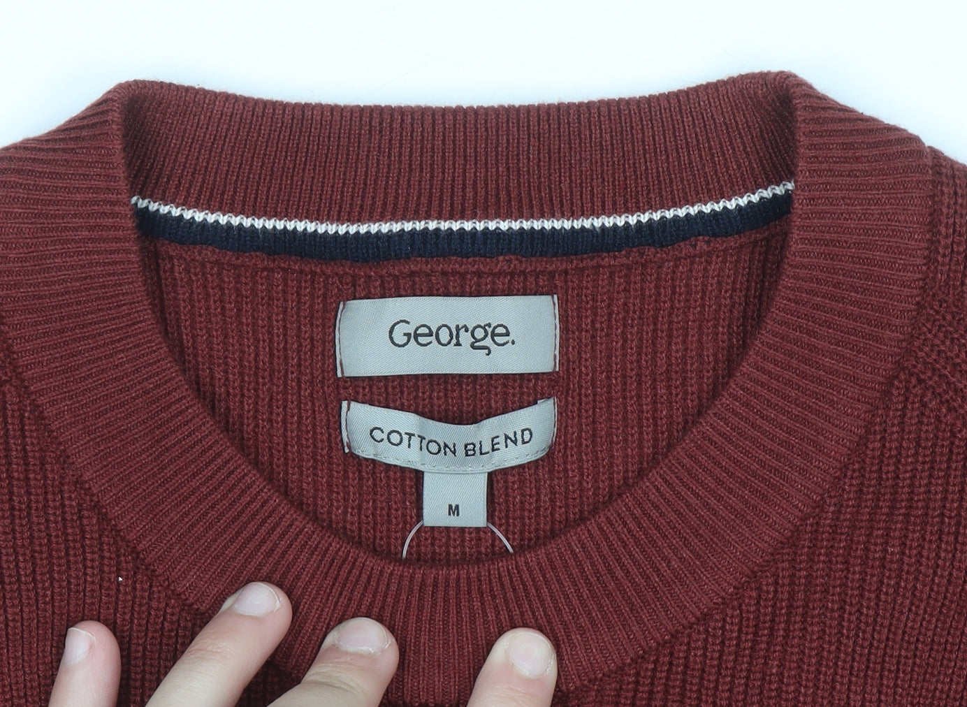George Men's Red Cotton Blend Crew Neck Jumper Size M