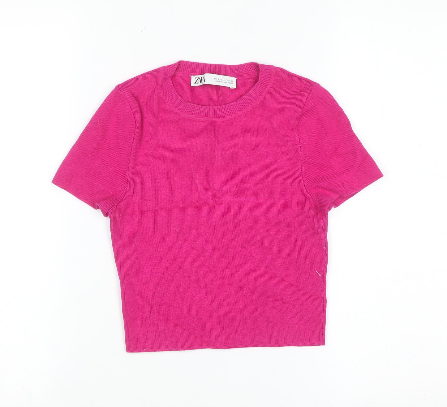 Zara Women Pink Short Sleeve Knit Pullover Jumper Size S