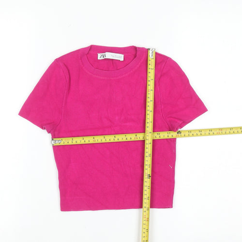 Zara Women Pink Short Sleeve Knit Pullover Jumper Size S